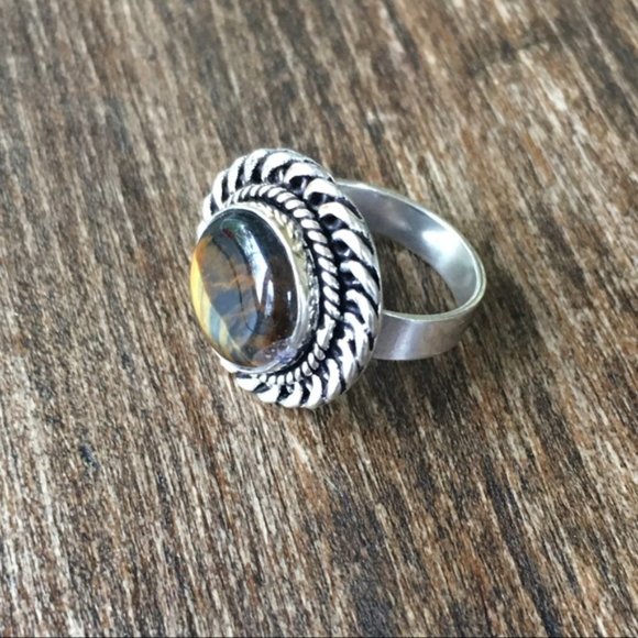 Tigers Eye Gemstone Ring Silver Size 6 - Picture 6 of 13
